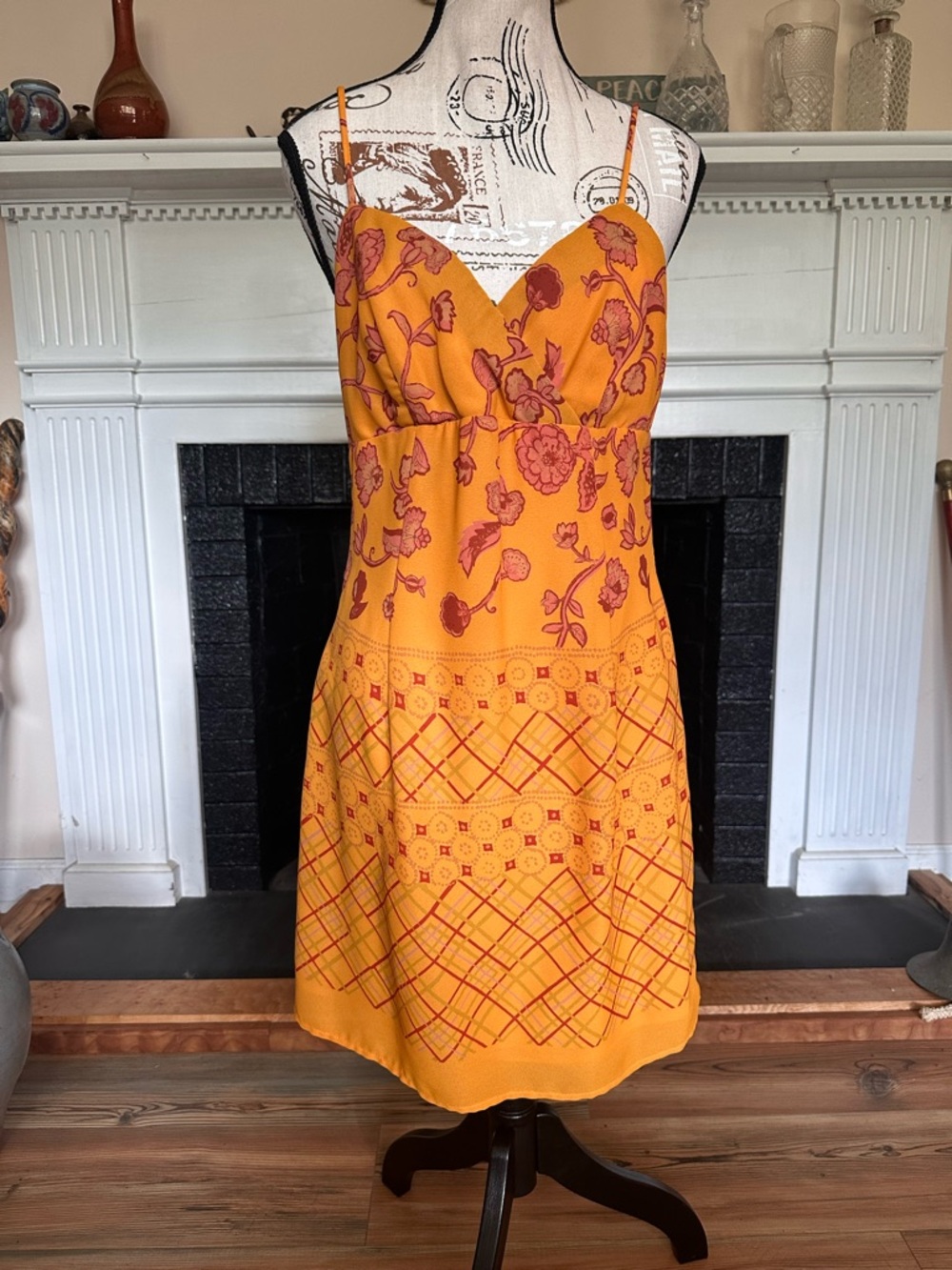 Vintage Rampage Burnt Orange Floral Mini Dress Y2K Spaghetti Strap 90s - Picture 14 of 15